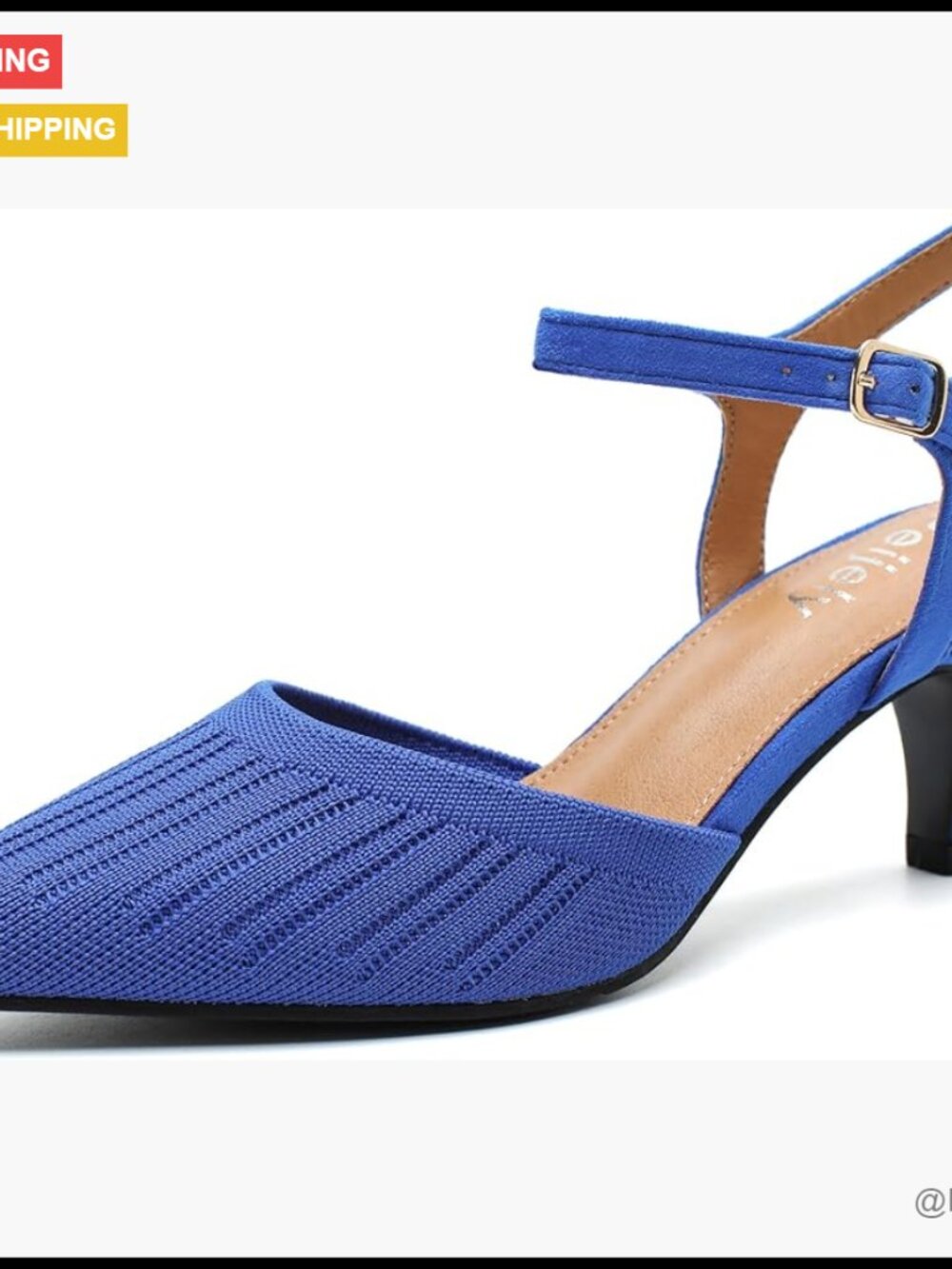 Pointed Toe Slingback Pumps With Knitted Fabric And Ankle Strap